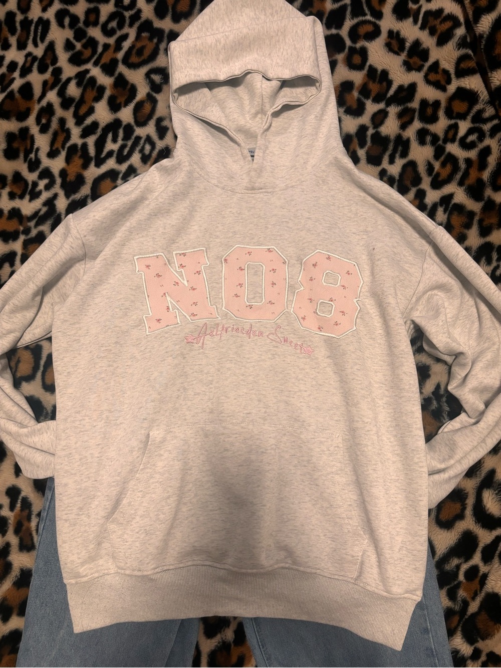 Aelfric Eden “Sweet” Light Grey Hoodie With Pink Floral Embroidery
